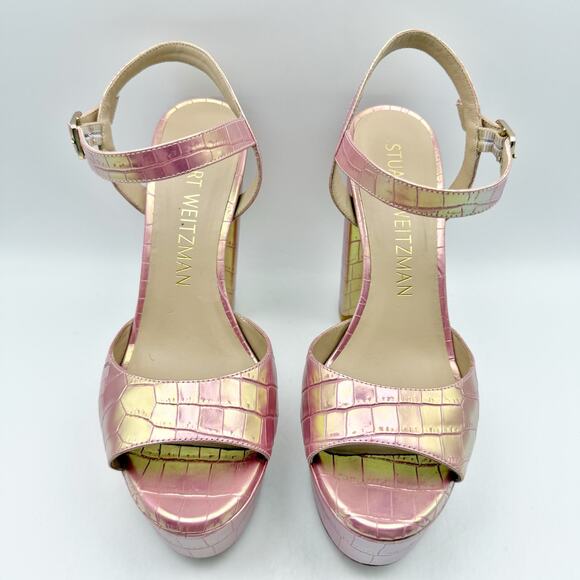 Stuart Weitzman Womens Ryder 95 Platform Heel Sandal US 9.5 Pink Leather EUC - Picture 6 of 14